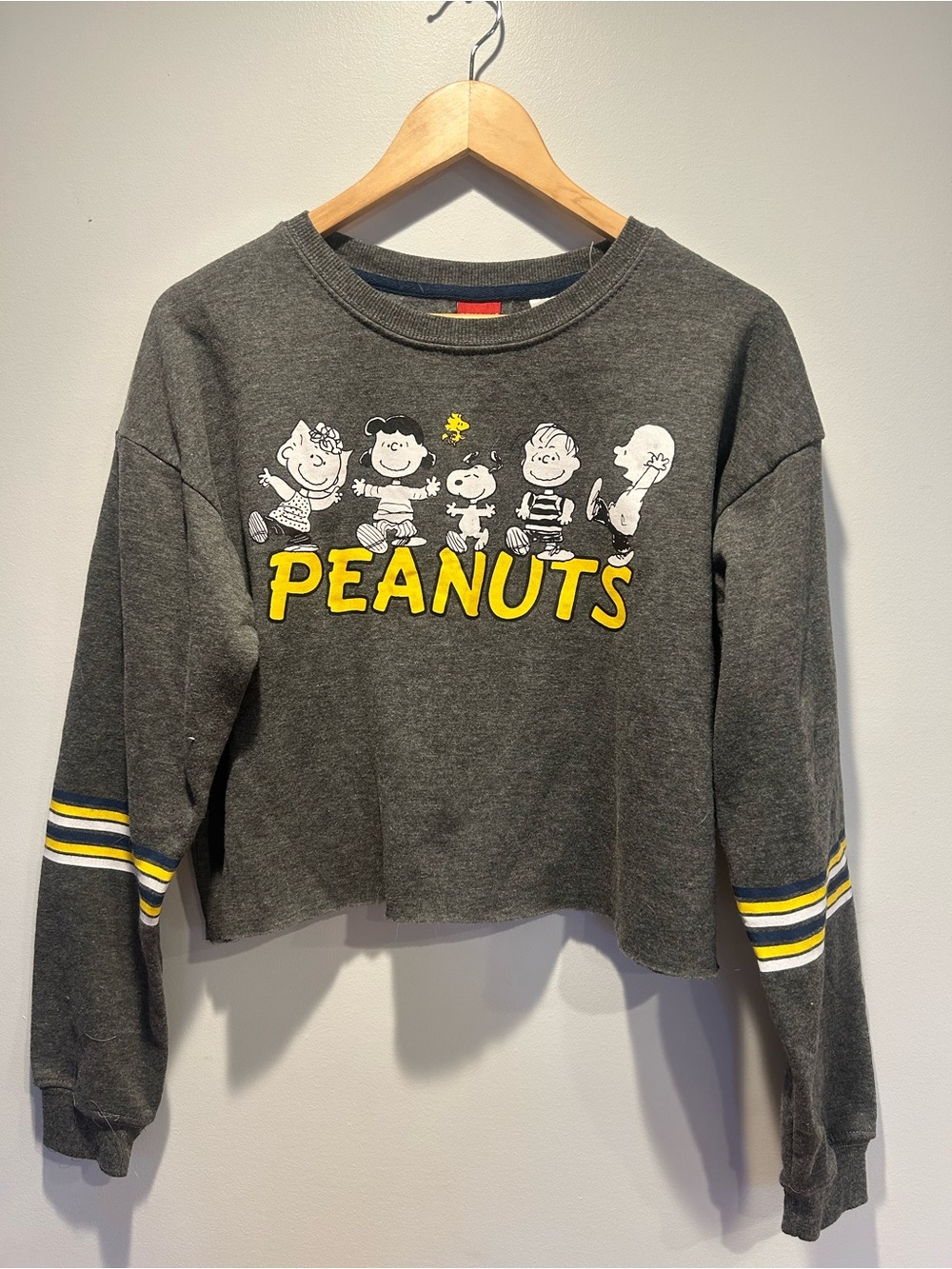 Peanuts Charcoal Cropped Sweatshirt with Yellow and White